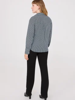 Geo Print Crepe Chiffon Button-Front Blouse