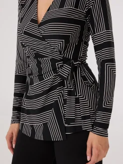 Geo Print Long Sleeve Crossover Top