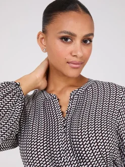 Geo Print Pintuck Popover Blouse