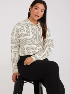 Geo Print Rounded Hem Blouse