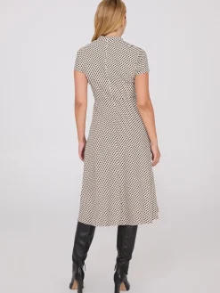 Geo Print Shawl Collar Belted Midi Dress