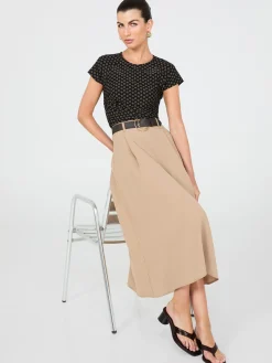 Geo Print Short Raglan Sleeve Top With Side Pleats