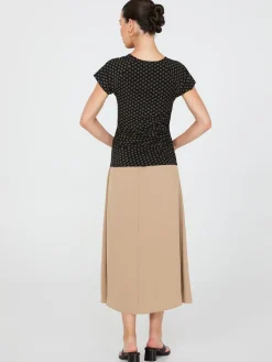 Geo Print Short Raglan Sleeve Top With Side Pleats
