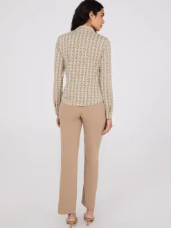 Geo Print Split Neck Button-Down Blouse