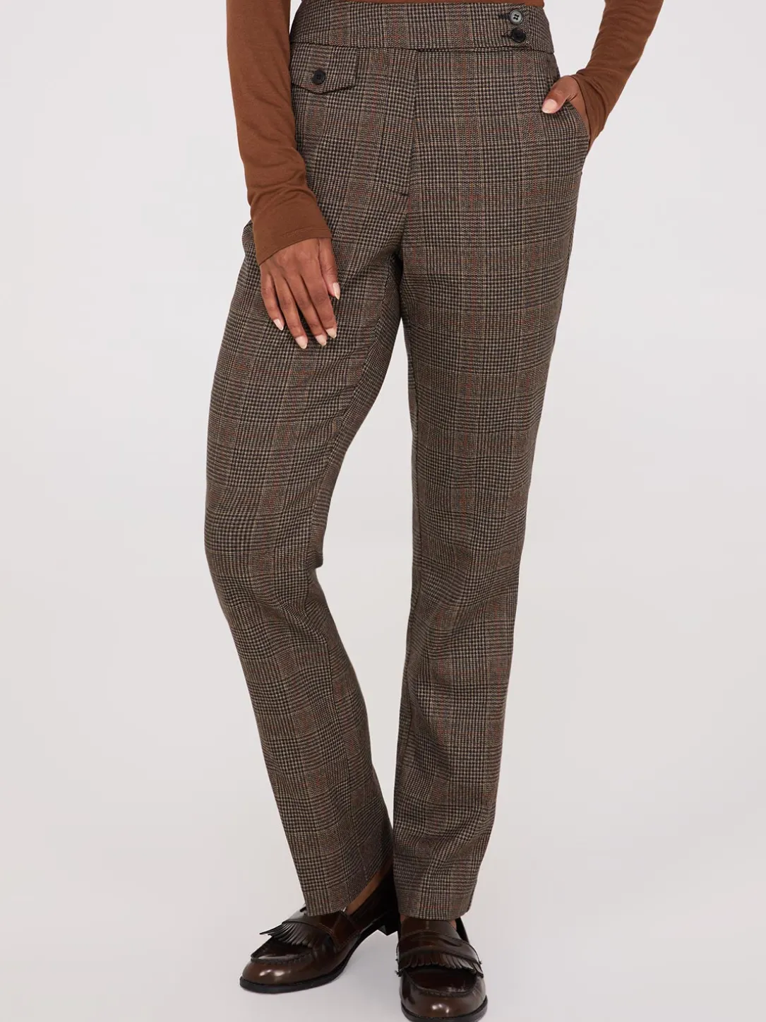 Glen Plaid Straight Leg Pants