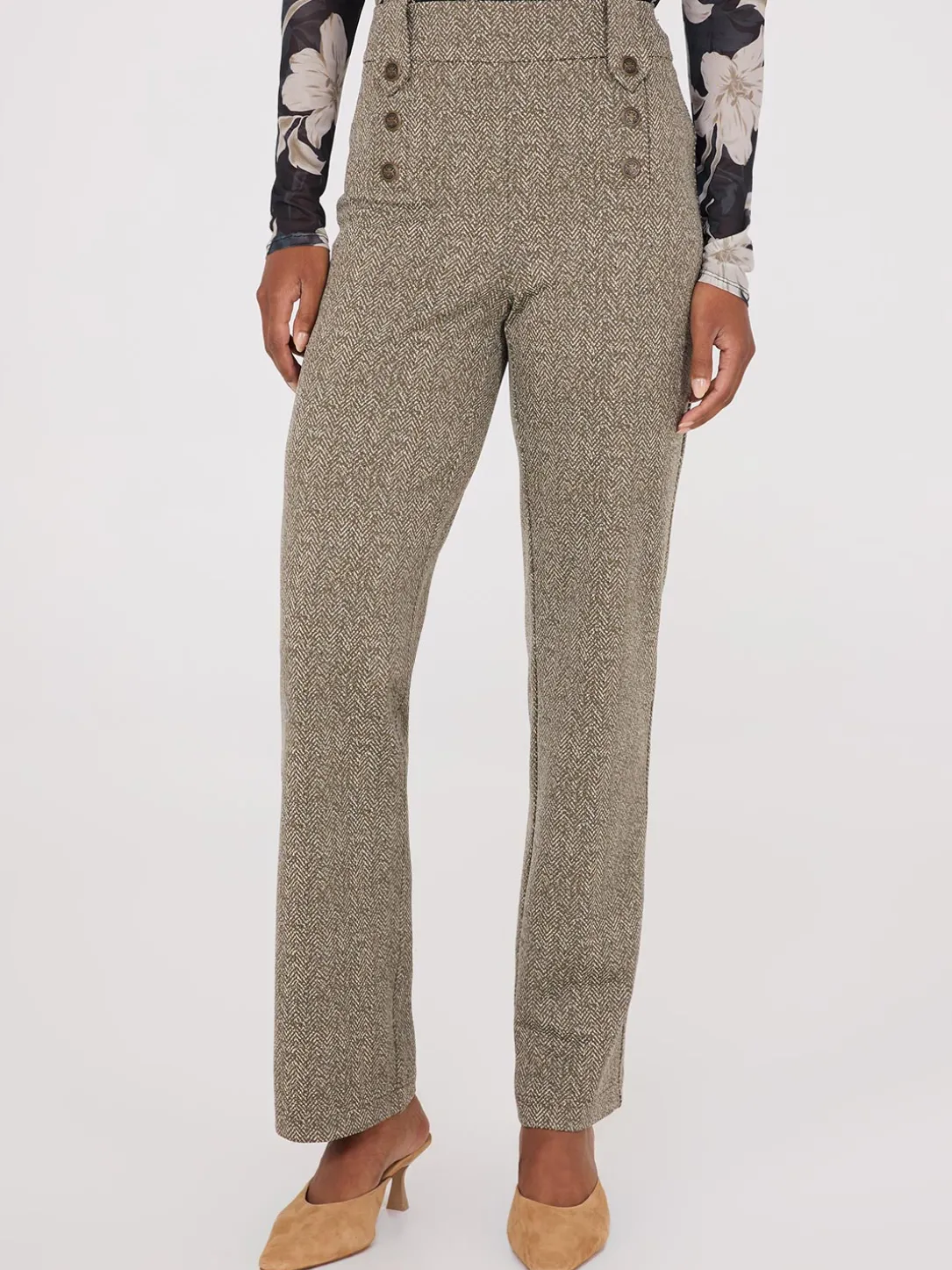 Herringbone Straight Leg Pants