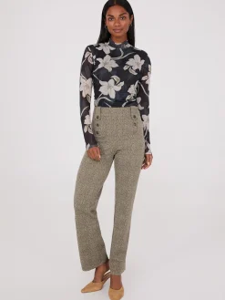 Herringbone Straight Leg Pants