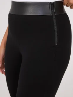 High-Rise Pants With Faux Leather Waistband