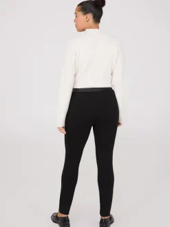 High-Rise Pants With Faux Leather Waistband