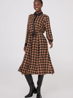 Houndstooth Chiffon A-Line Dress