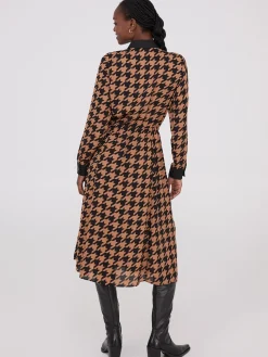 Houndstooth Chiffon A-Line Dress