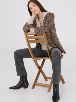 Houndstooth Jacquard Button-Front Blazer