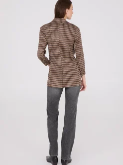 Houndstooth Jacquard Button-Front Blazer