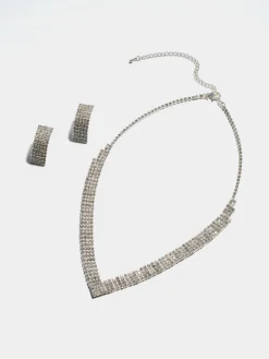 Jewelled V-Shape Necklace & Earring Set