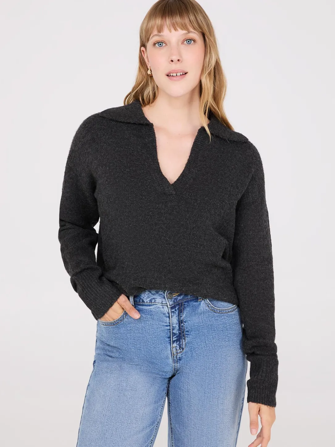 Johnny Collar Long Sleeve Sweater