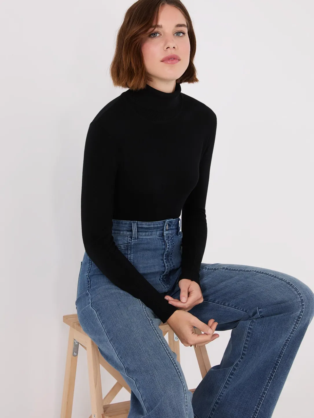 Knit Jersey Turtleneck Sweater