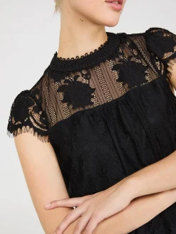 Lace Cap Sleeve Top With Crochet Detail