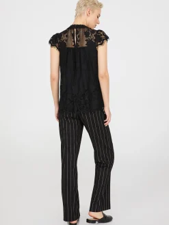 Lace Cap Sleeve Top With Crochet Detail