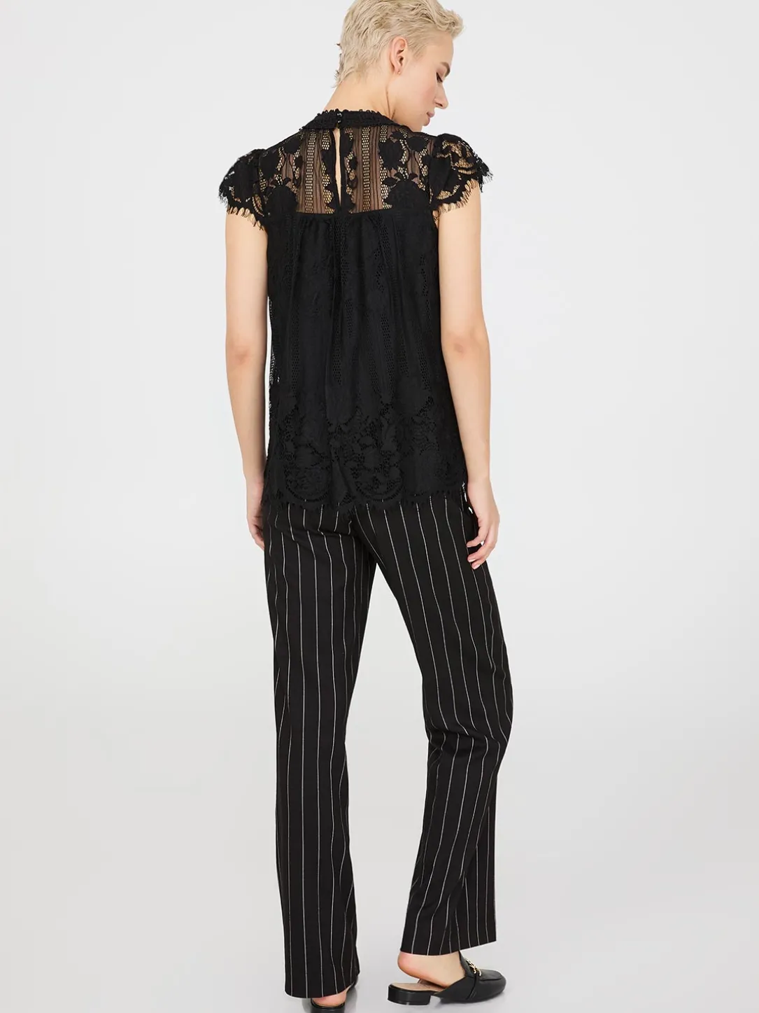 Lace Cap Sleeve Top With Crochet Detail