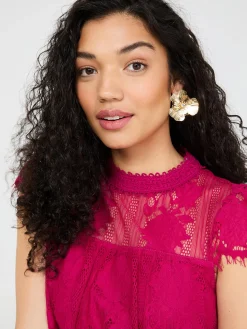Lace Cap Sleeve Top With Crochet Detail