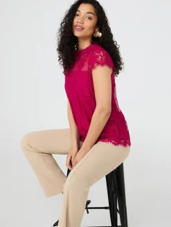 Lace Cap Sleeve Top With Crochet Detail