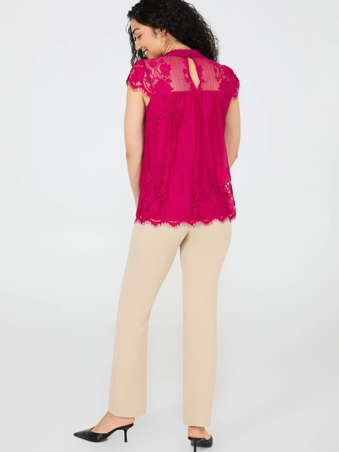 Lace Cap Sleeve Top With Crochet Detail