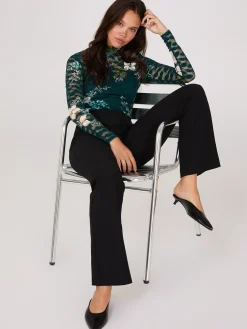 Lace Floral Print Mock Neck Top