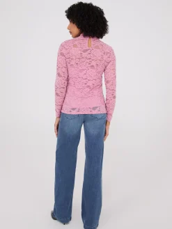 Lace Mock Neck Top With Cami