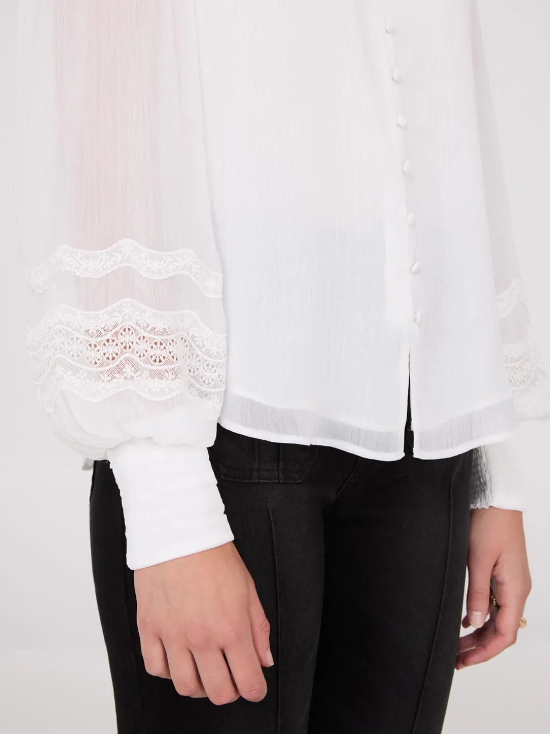 Lace Sleeve Blouse With Mandarin Collar