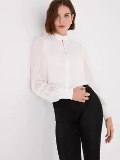 Lace Sleeve Blouse With Mandarin Collar