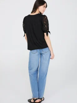 Lace Tie Sleeve Pleated Top