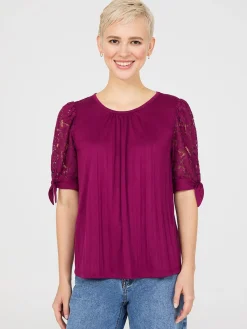 Lace Tie Sleeve Pleated Top