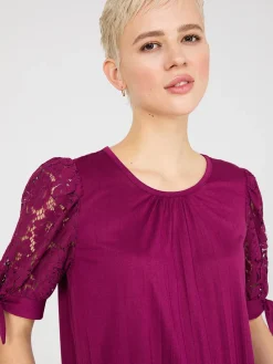 Lace Tie Sleeve Pleated Top