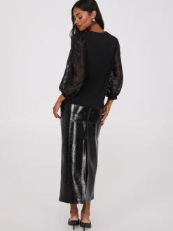 Leopard Print Balloon Sleeve Crepe Top