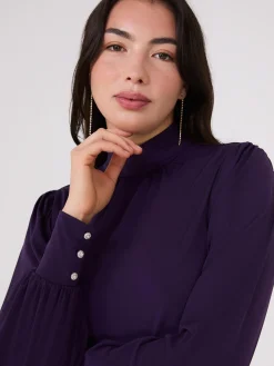 Long Balloon Sleeve Mock Neck Blouse