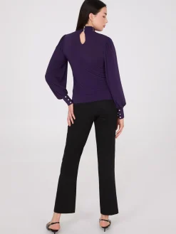 Long Balloon Sleeve Mock Neck Blouse