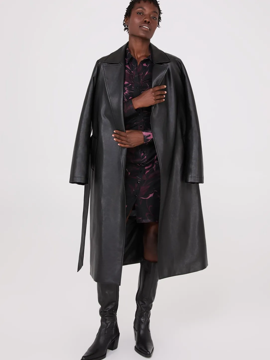 Long Faux Leather Trench Coat