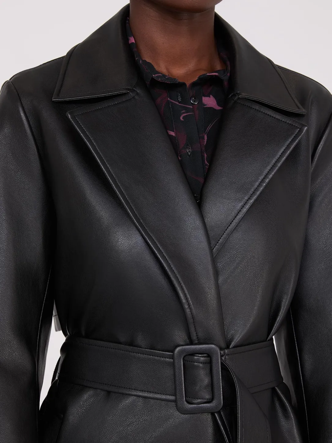 Long Faux Leather Trench Coat
