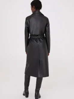 Long Faux Leather Trench Coat