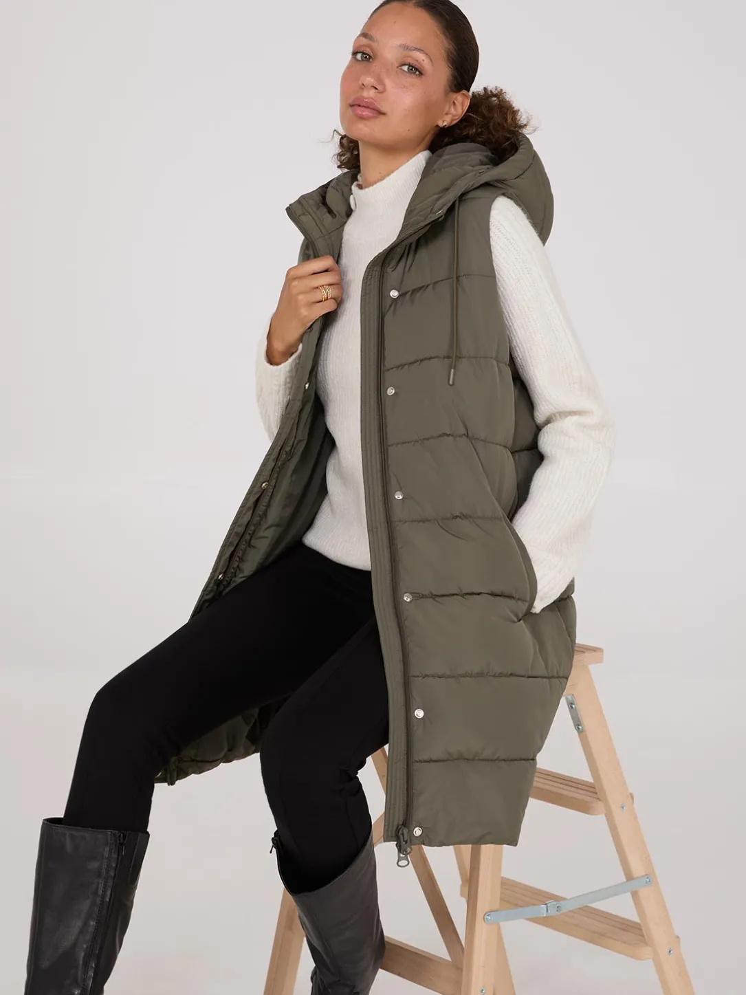Long Hooded Puffer Vest
