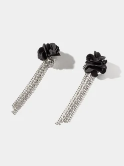 Long Jewelled Earring With Flower Detail