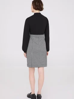 Long Sleeve 2-Fer Checkered Mini Dress