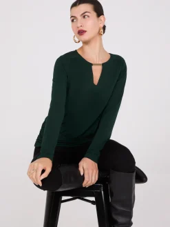 Long Sleeve Top With Metal Bar Detail
