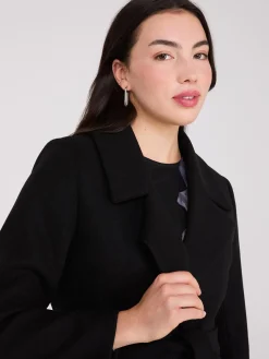 Long Wrap Coat With Faux Fur Collar