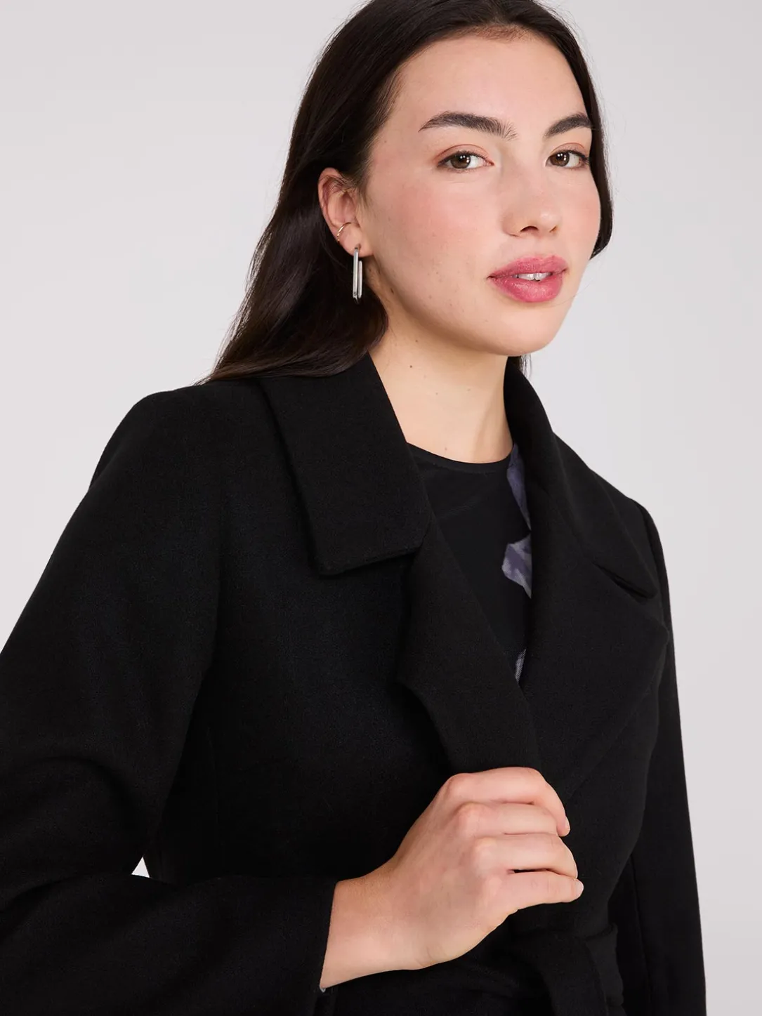 Long Wrap Coat With Faux Fur Collar