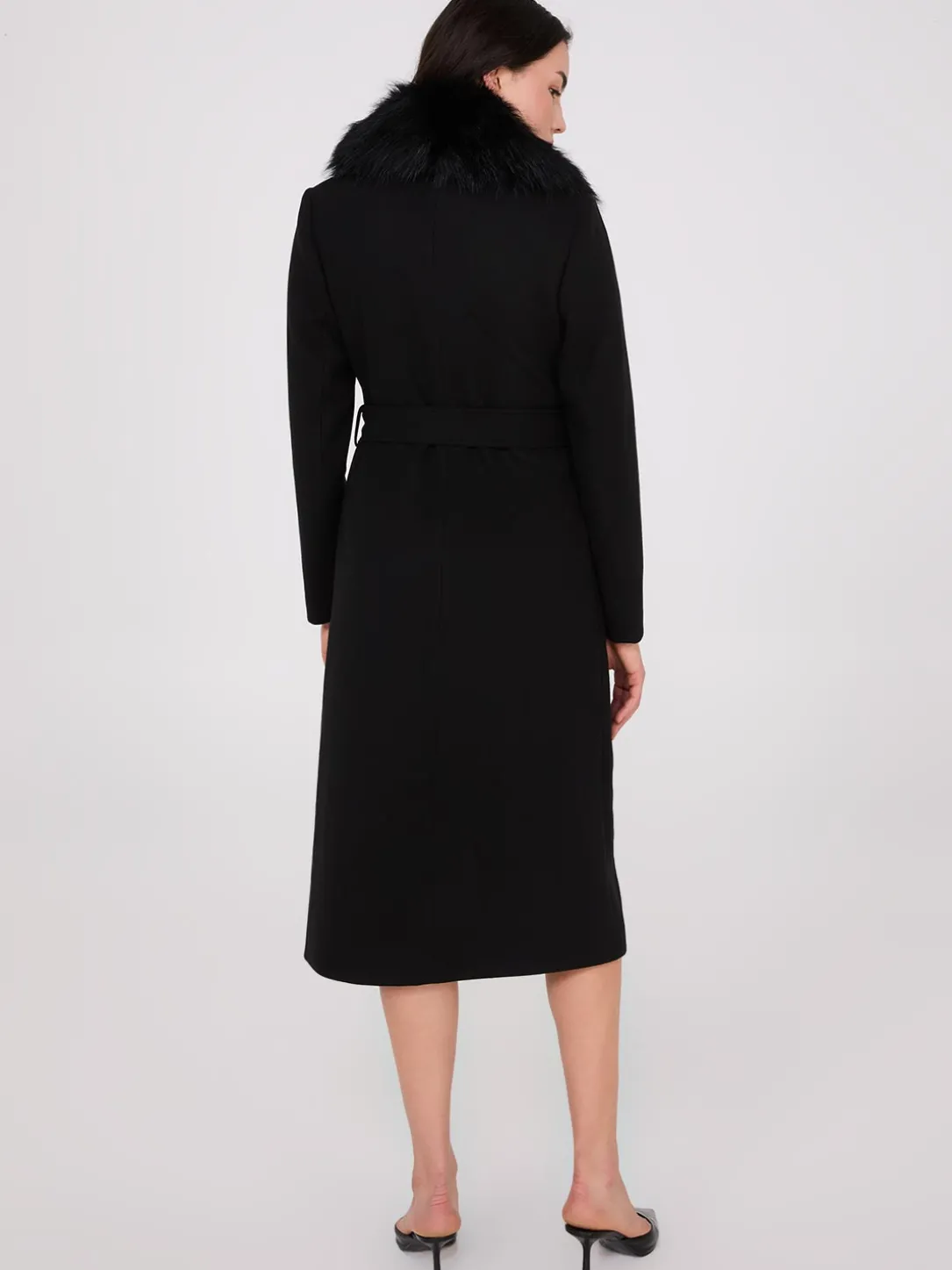 Long Wrap Coat With Faux Fur Collar
