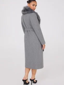 Long Wrap Coat With Faux Fur Collar