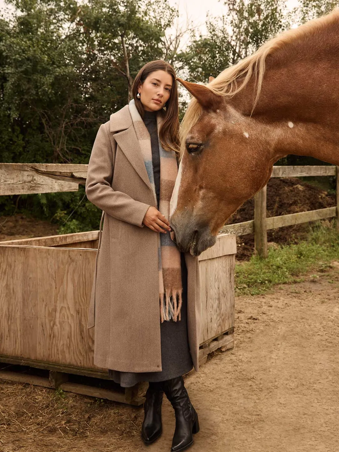 Long Wrap Coat With Faux Fur Collar