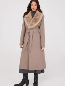 Long Wrap Coat With Faux Fur Collar