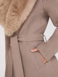 Long Wrap Coat With Faux Fur Collar